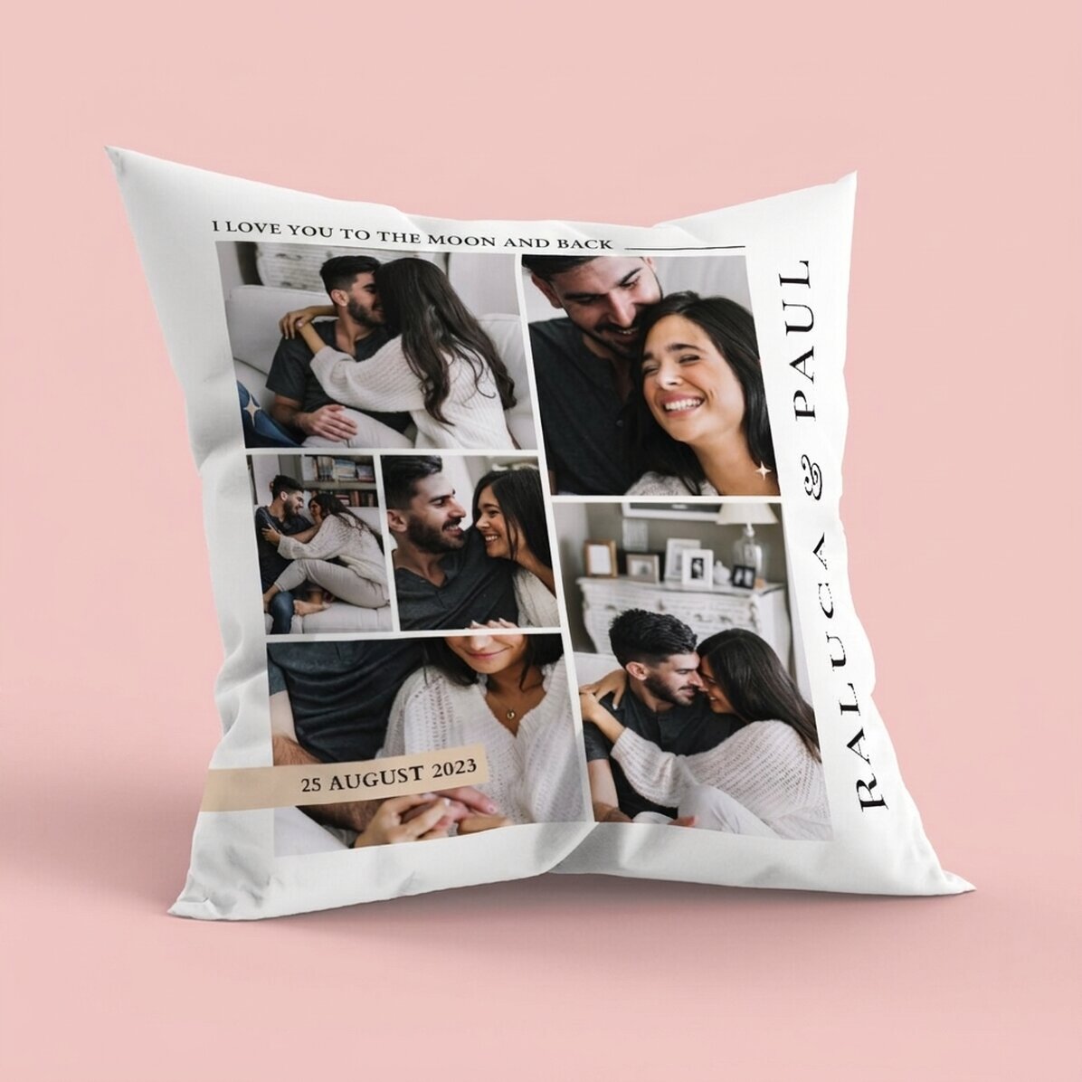 Cojín personalizado con 6 fotos y un mensaje, tamaño grande