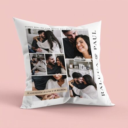 Cojín personalizado con 6 fotos y un mensaje, tamaño grande