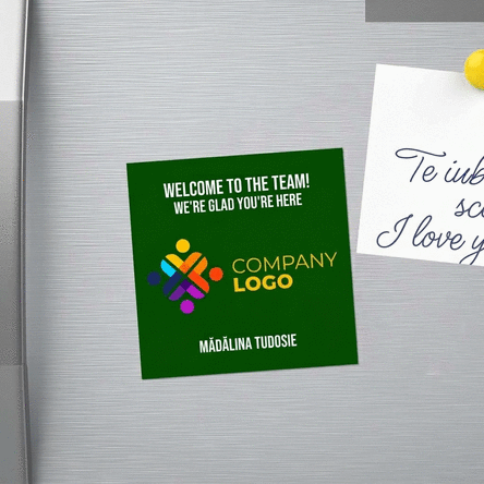 Imán personalizado de 10x10 con logotipo y texto - Welcome