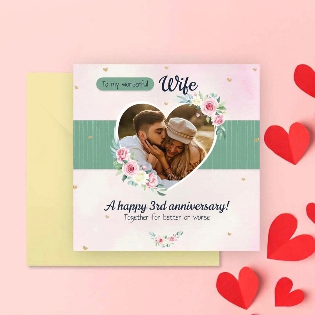 Tarjeta cuadrada personalizada con mensaje - Hearts & Roses