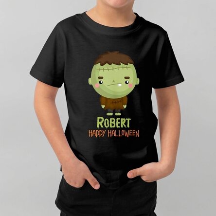 Camiseta de algodón para niños personalizada con texto - Personajes de Halloween