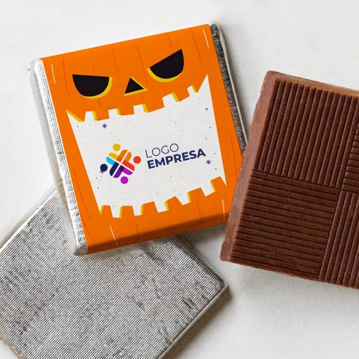 Mini bombón personalizado con logotipo y mensaje de Halloween - Calabaza