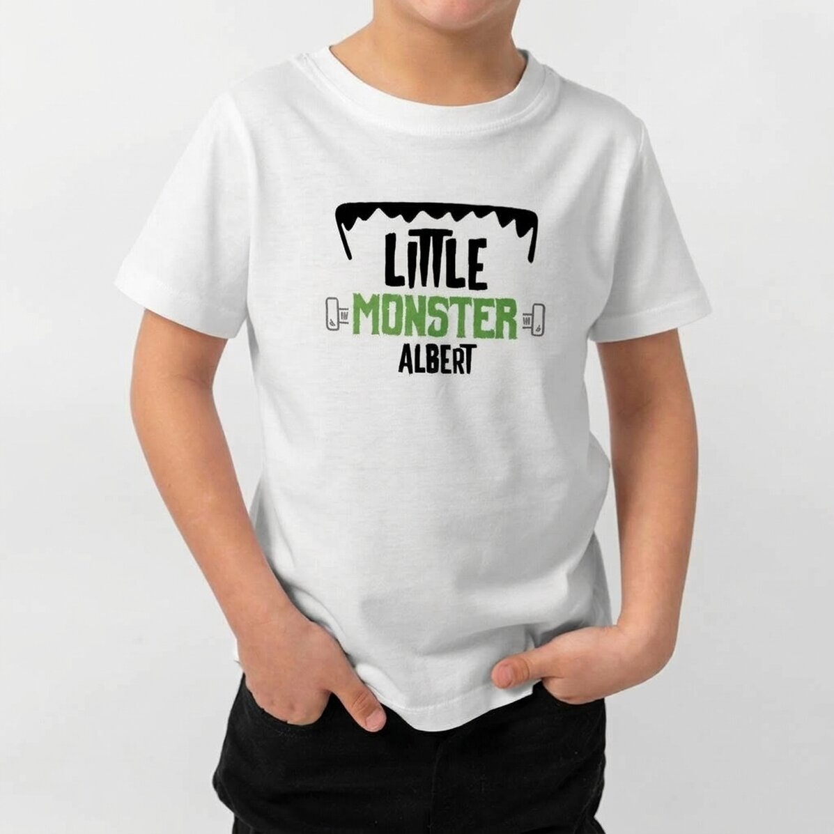 Camiseta de algodón de Halloween para niños personalizada con texto: «Little monster»