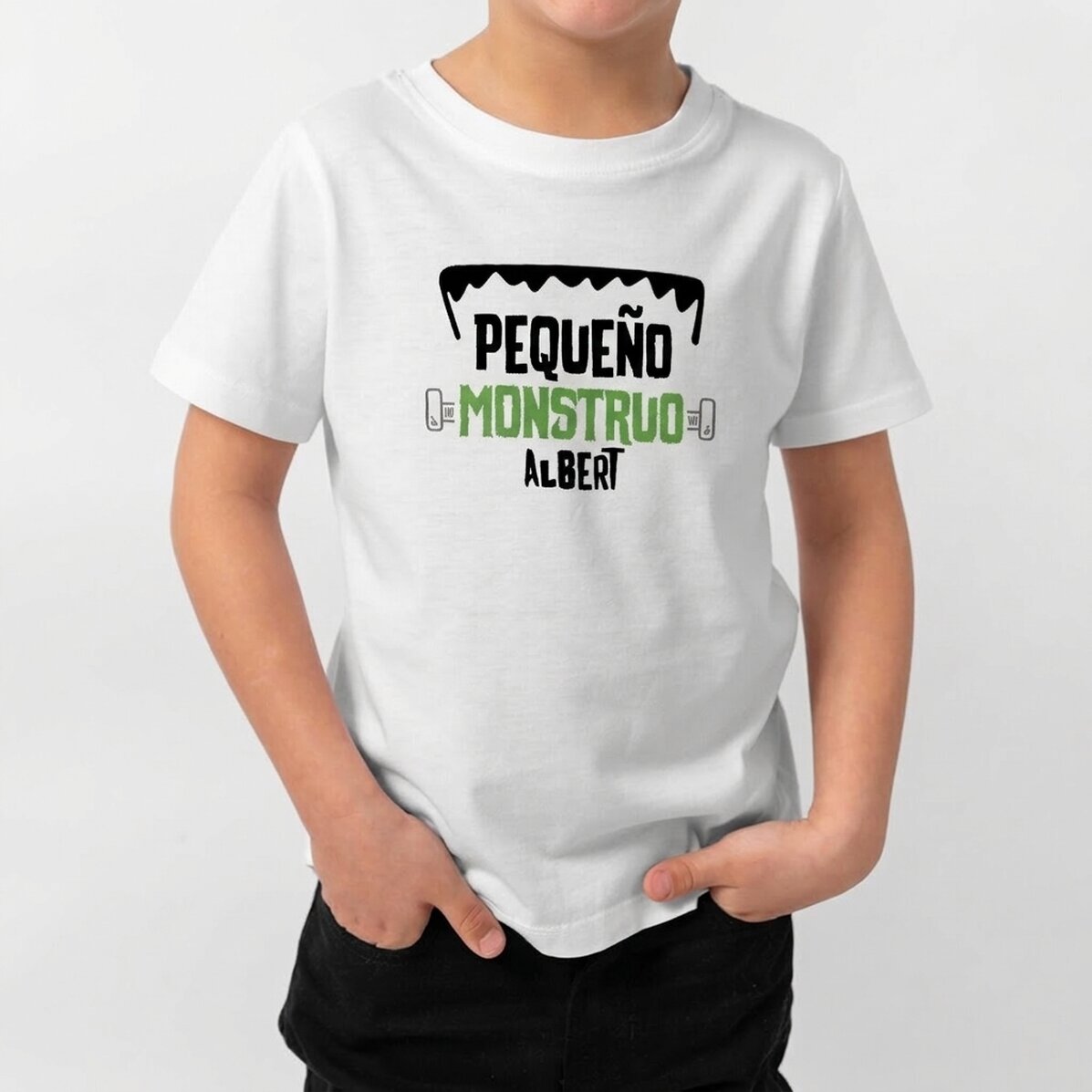 Camiseta de algodón de Halloween para niños personalizada con texto: «Little monster»
