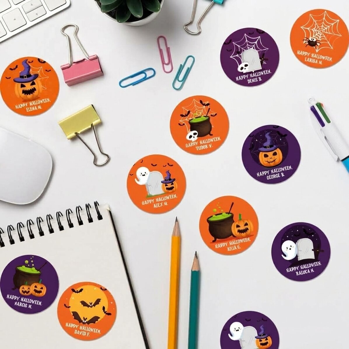 Lote de 12 pegatinas (etiquetas autoadhesivas) redondas personalizadas con texto - Halloween