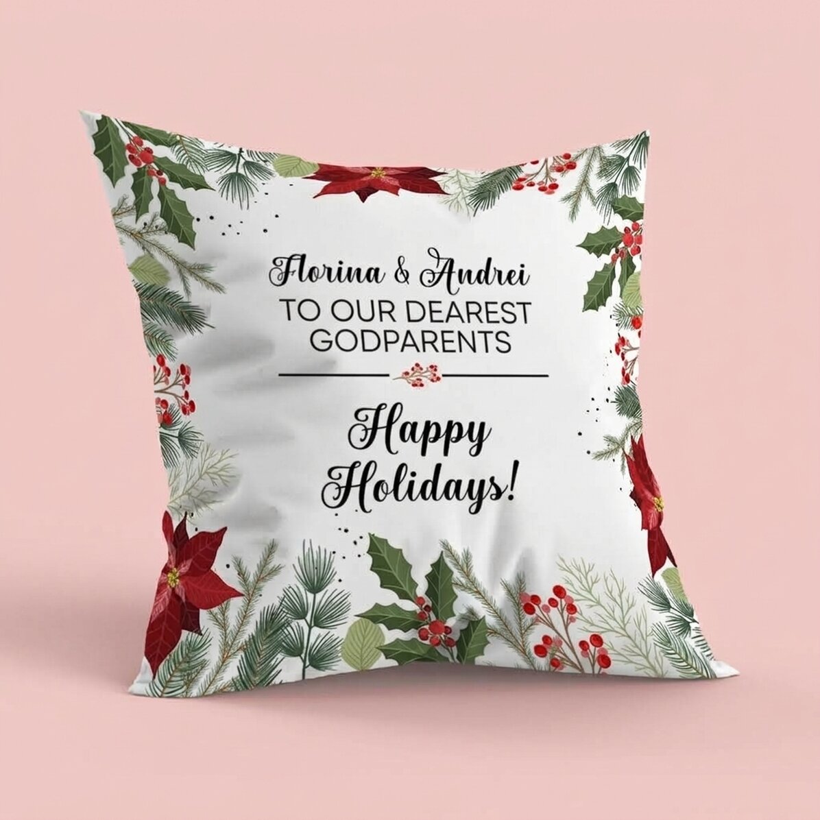 Cojín personalizado con mensaje navideño