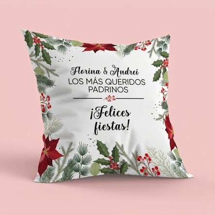 Cojín personalizado con mensaje navideño
