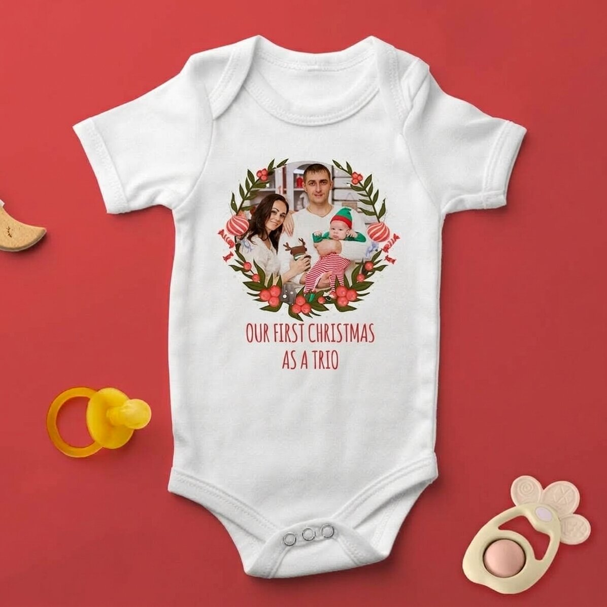 Body para niños personalizado con foto y texto - La primera Navidad