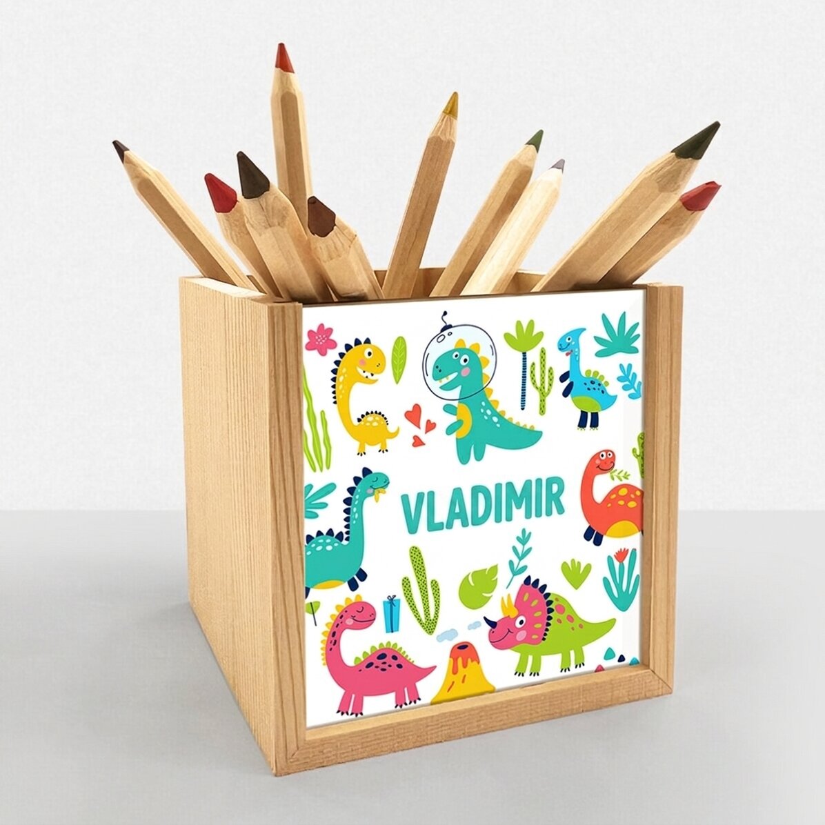 Portalápices personalizado con nombre - Dino