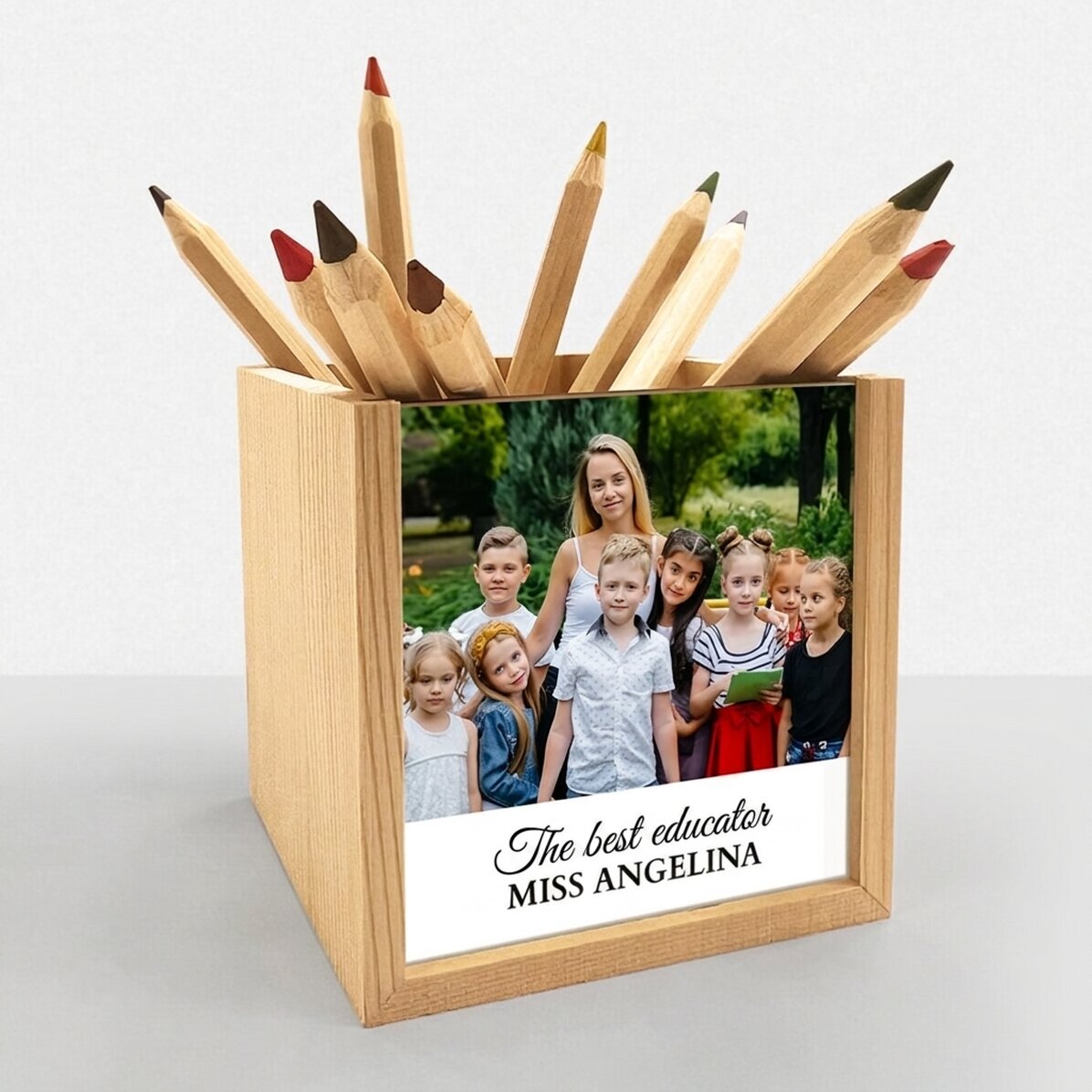 Portalápices personalizado con una foto y un mensaje