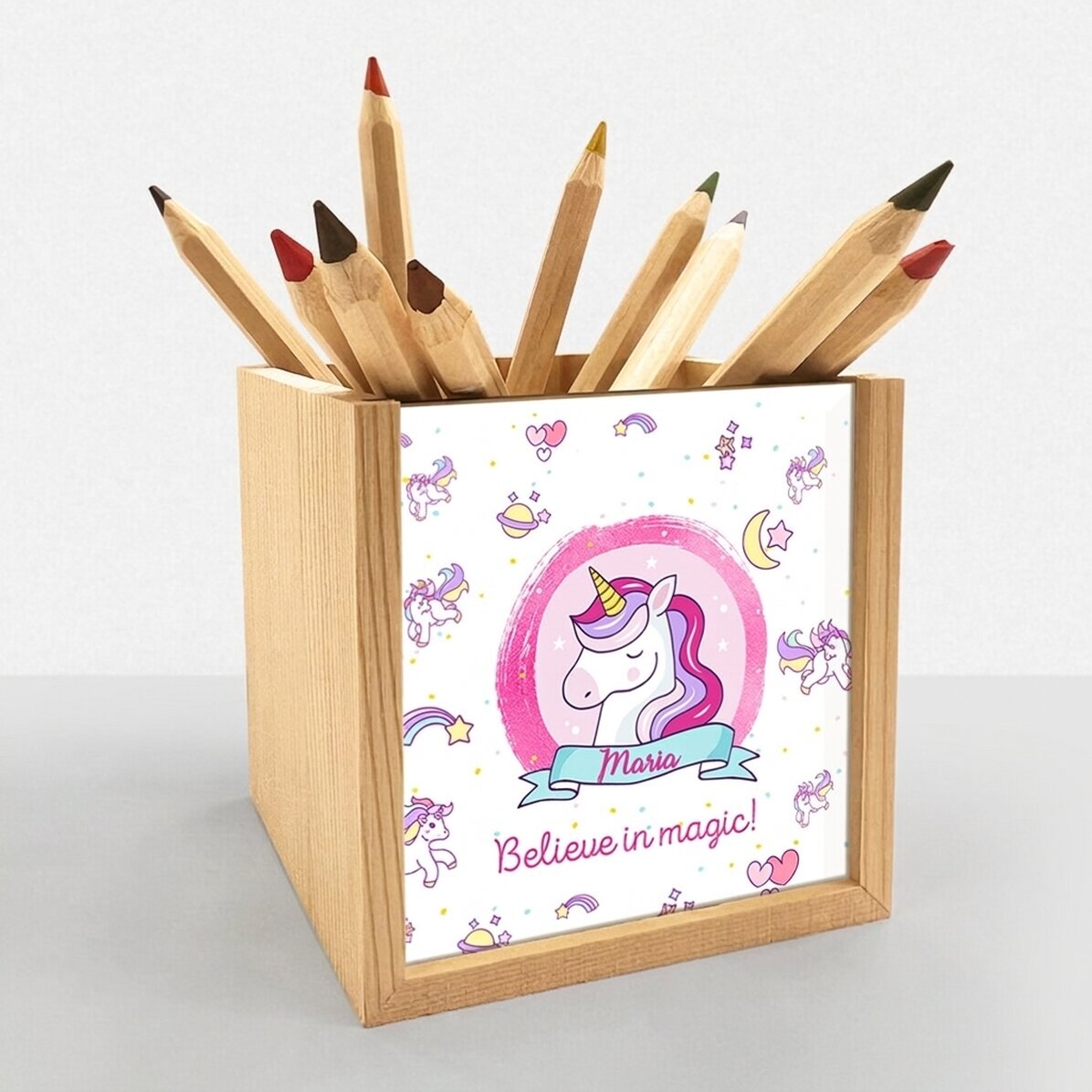 Portalápices personalizado con nombre - Unicornio