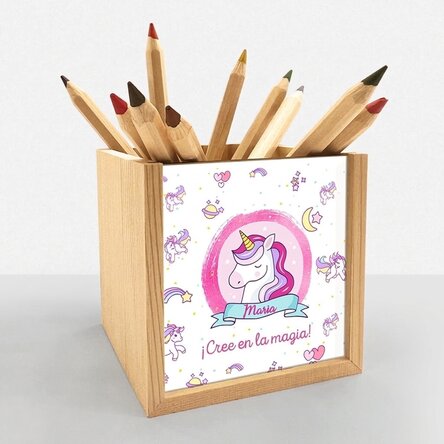 Portalápices personalizado con nombre - Unicornio