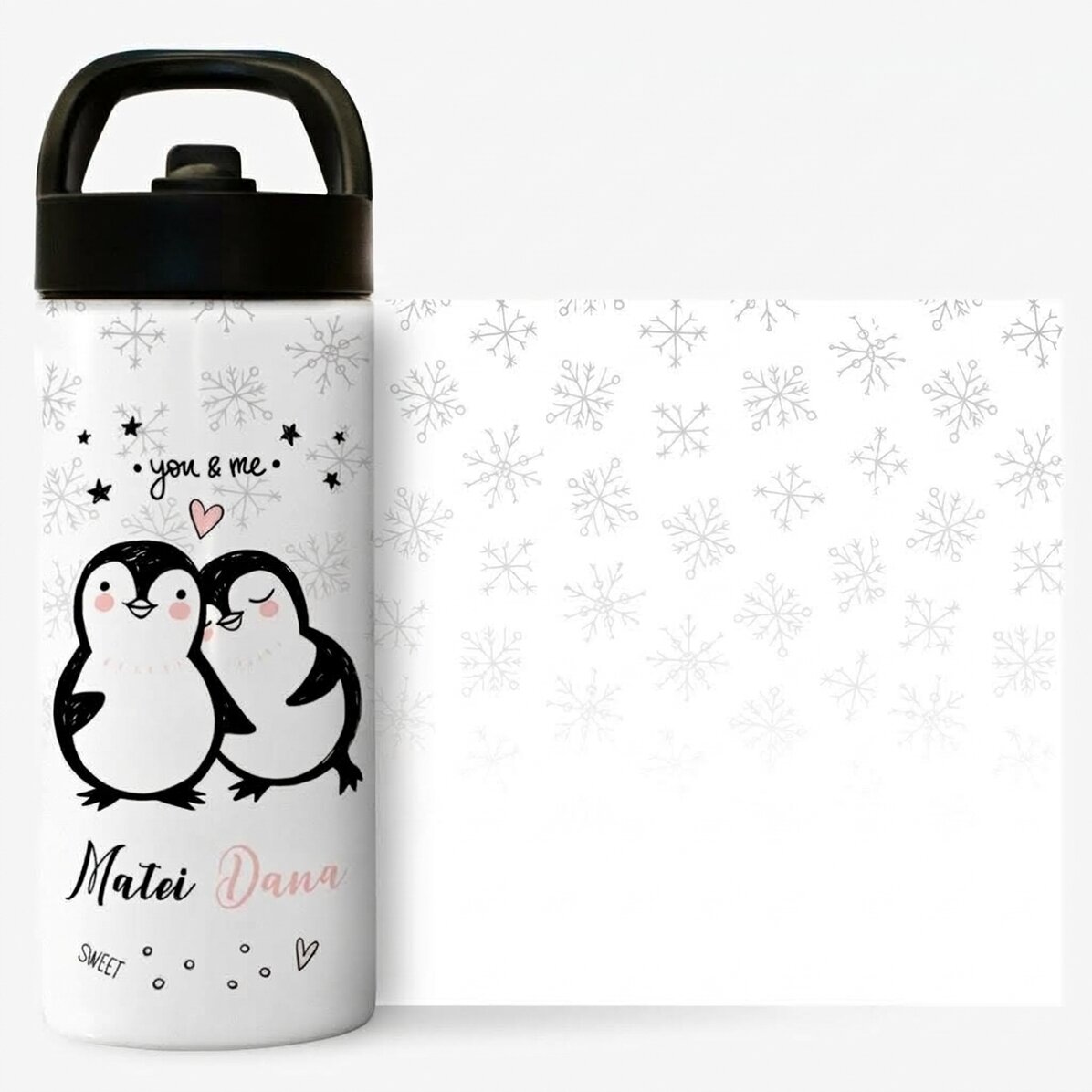 Término con asa y pajita personalizado con texto - You & Me