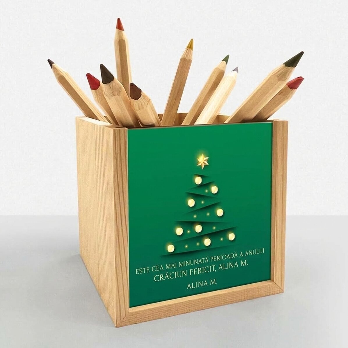 Portalápices personalizado con texto: «The most wonderful time»