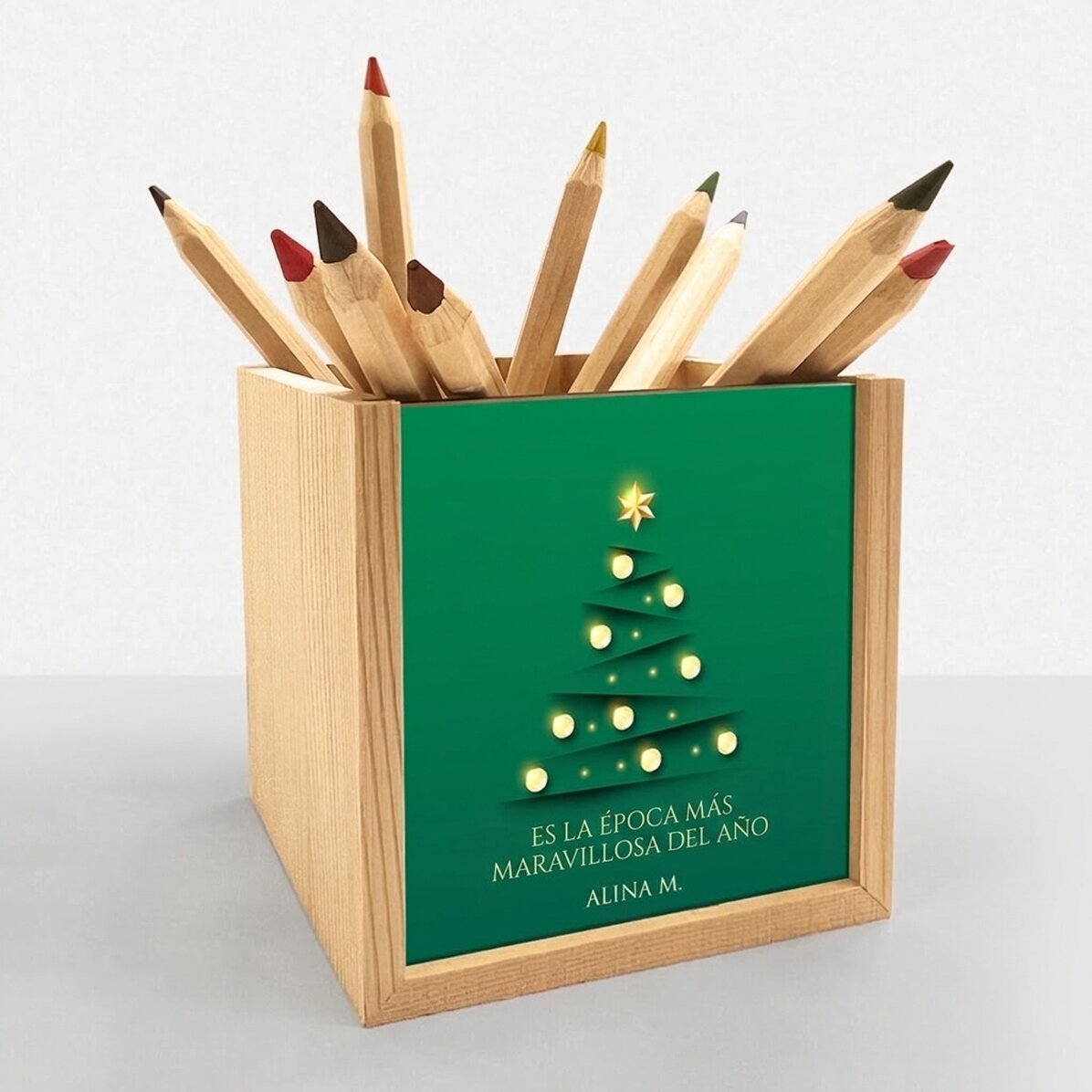 Portalápices personalizado con texto: «The most wonderful time»