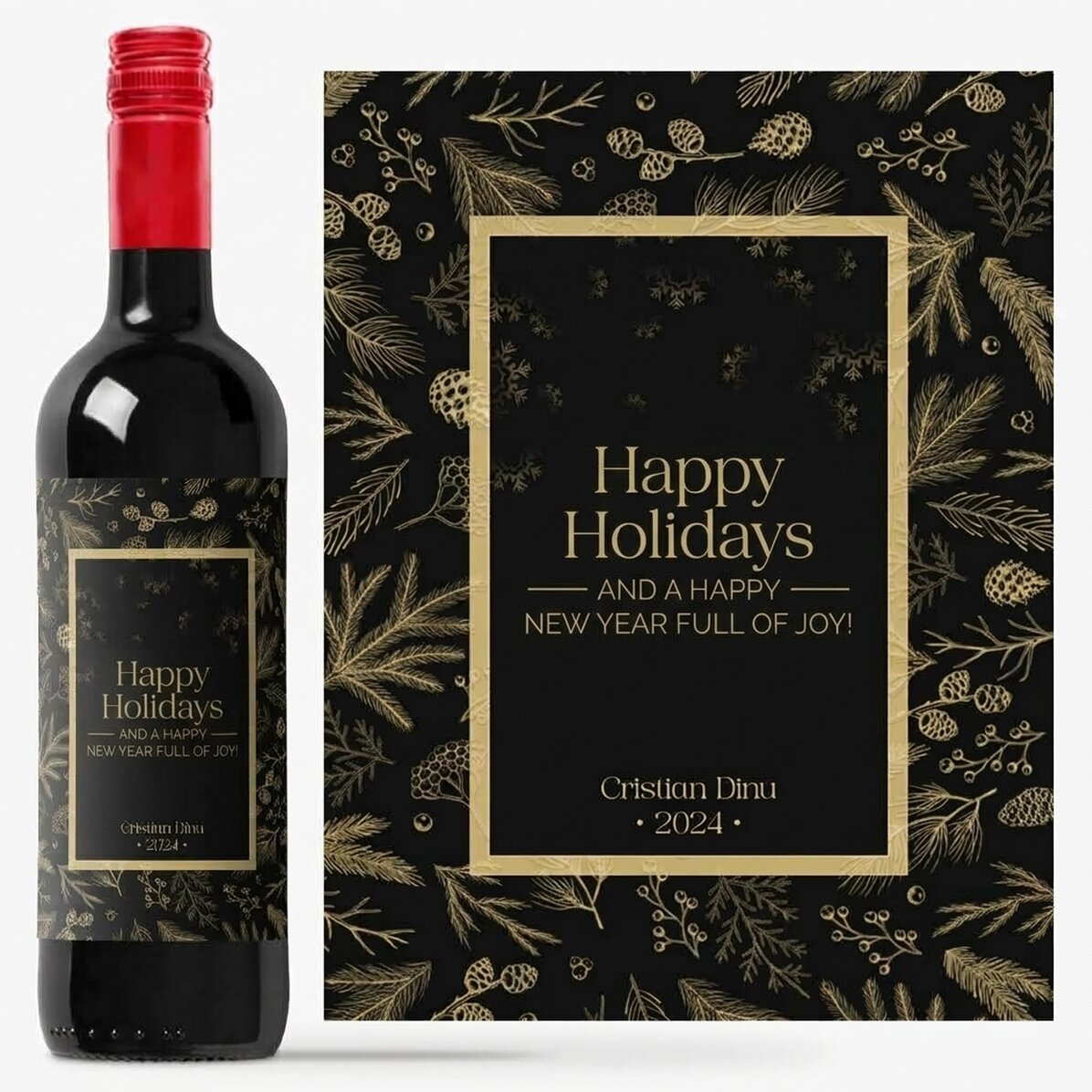 Vino personalizado con mensaje - Elegant Christmas