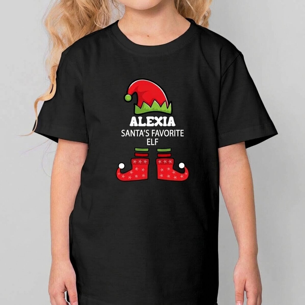 Camiseta de algodón para niños personalizada con texto - El duende de Papá Noel