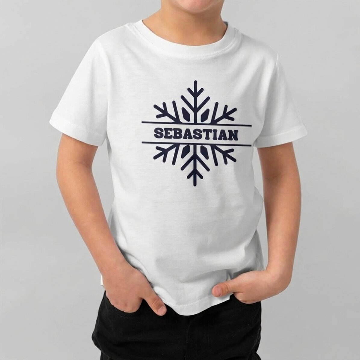 Camiseta de algodón para niños personalizada con nombre - Copo de nieve