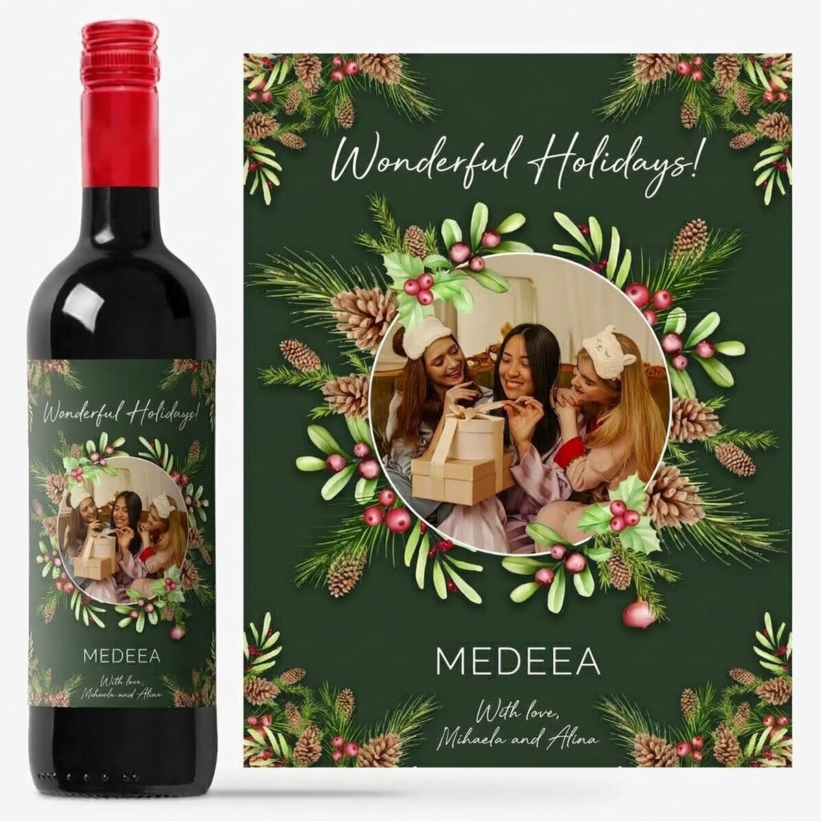 Vino personalizado con foto y mensaje - Decoraciones navideñas
