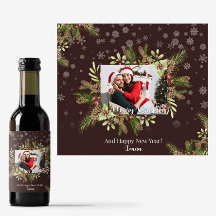 Mini botella de vino personalizada con foto y texto - Decoraciones navideñas