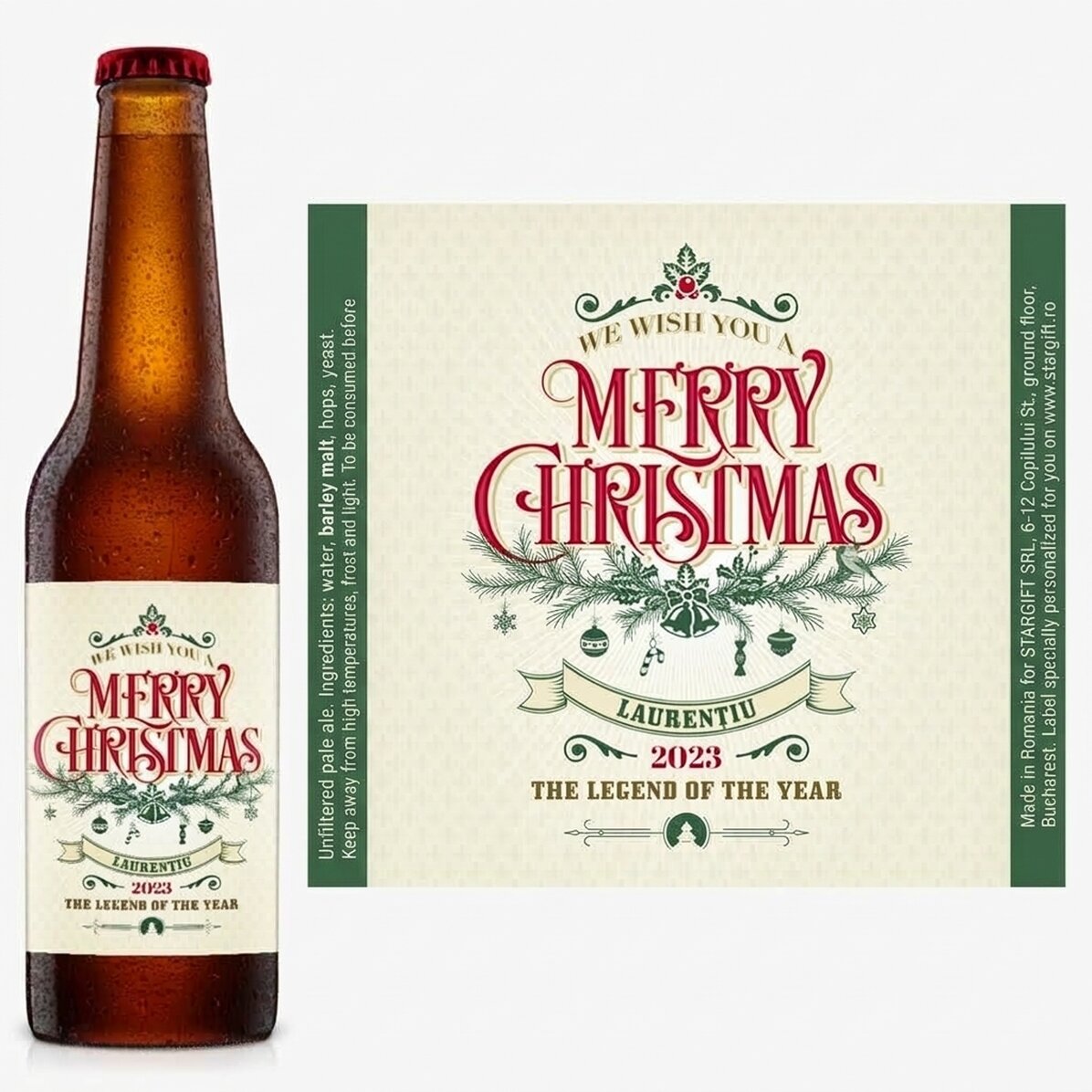 Cerveza personalizada con texto - Retro Christmas