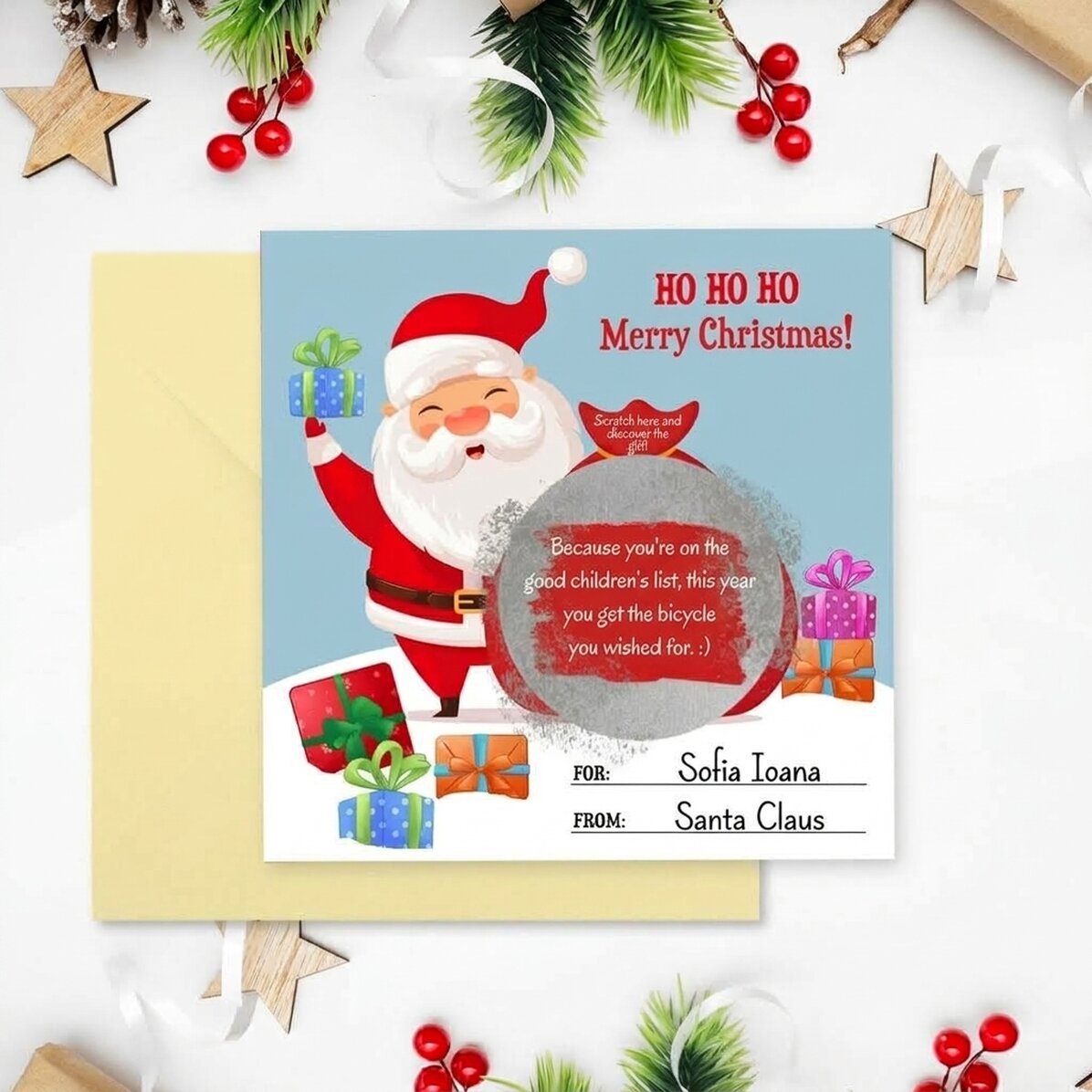Tarjeta rasca y gana personalizada con texto - Regalo de Navidad