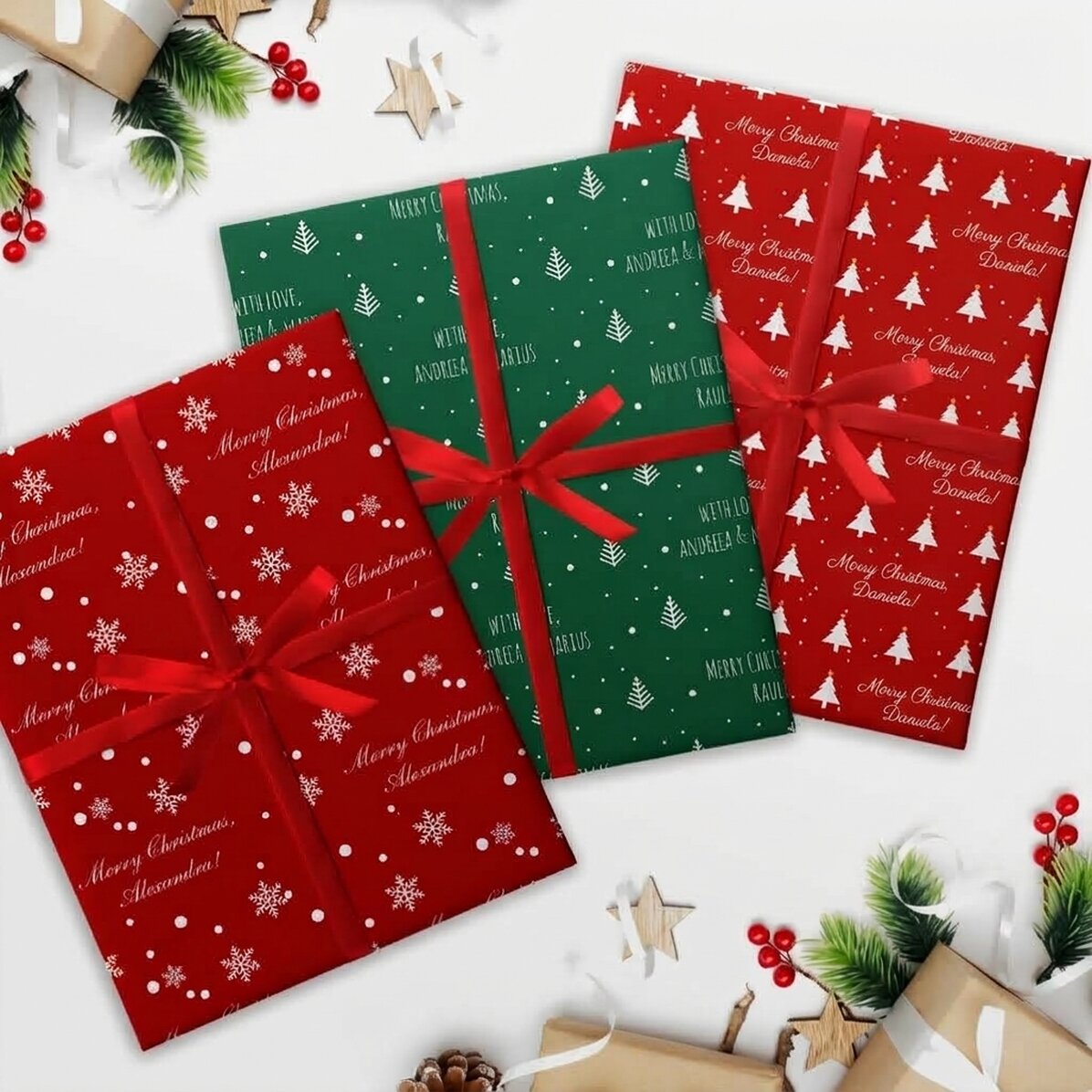 Papel de regalo personalizado con mensaje navideño