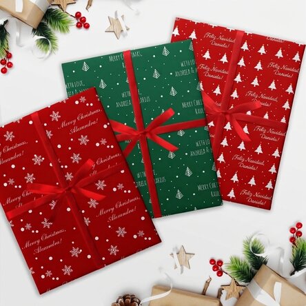 Papel de regalo personalizado con mensaje navideño