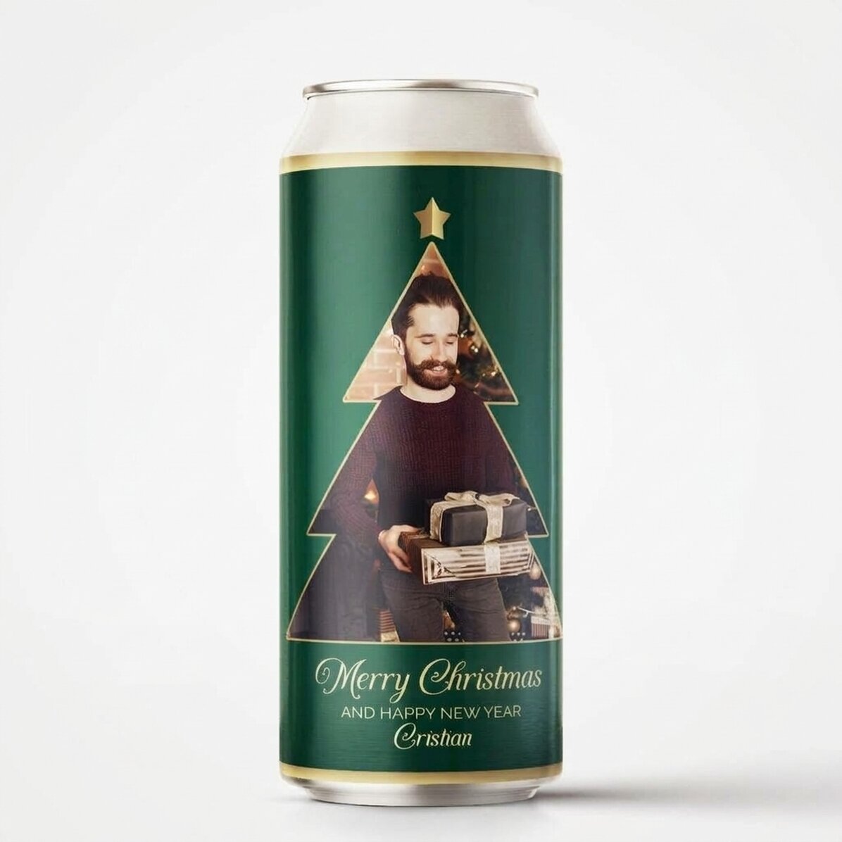 Cerveza en lata personalizada con foto y texto - Christmas Tree