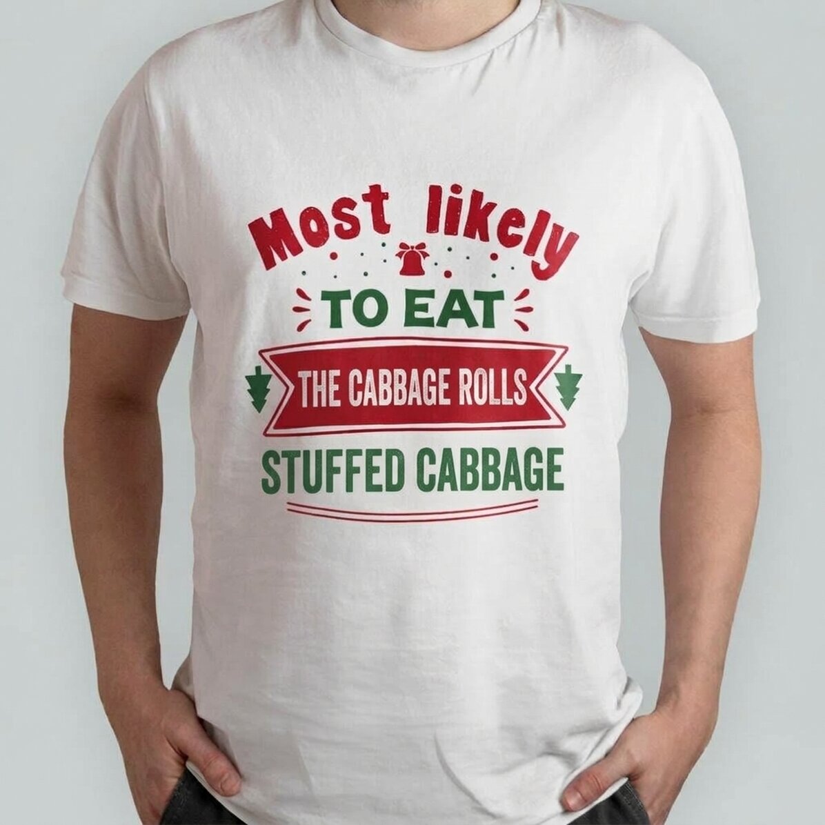 Camiseta de algodón personalizada con texto: «Most likely to eat»
