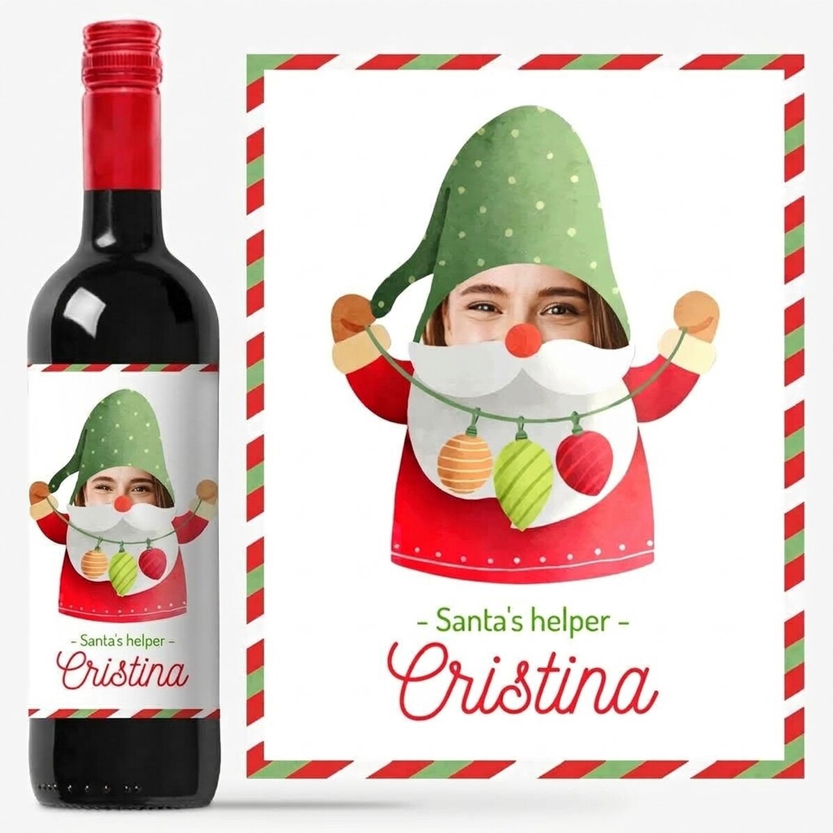 Vino personalizado con foto y mensaje - El ayudante de Papá Noel