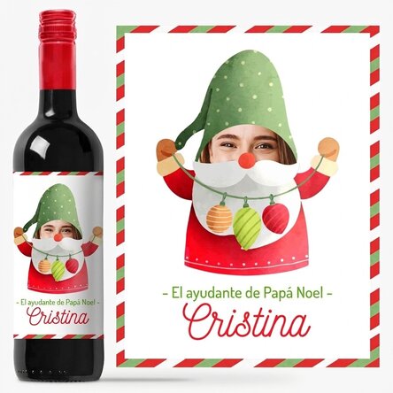 Vino personalizado con foto y mensaje - El ayudante de Papá Noel