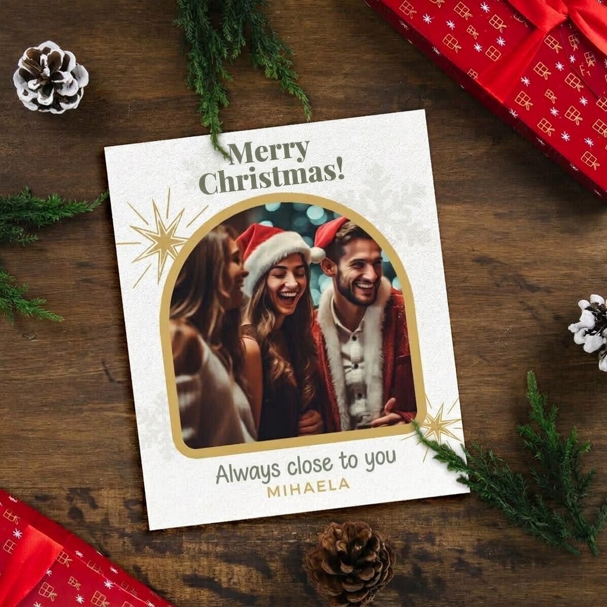 Foto personalizada de 10 x 12 cm con texto y foto - Snowflakes & Stars