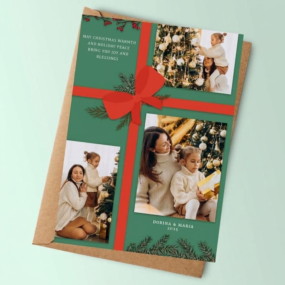 Tarjeta personalizada con 3 fotos y texto - Regalo de Navidad