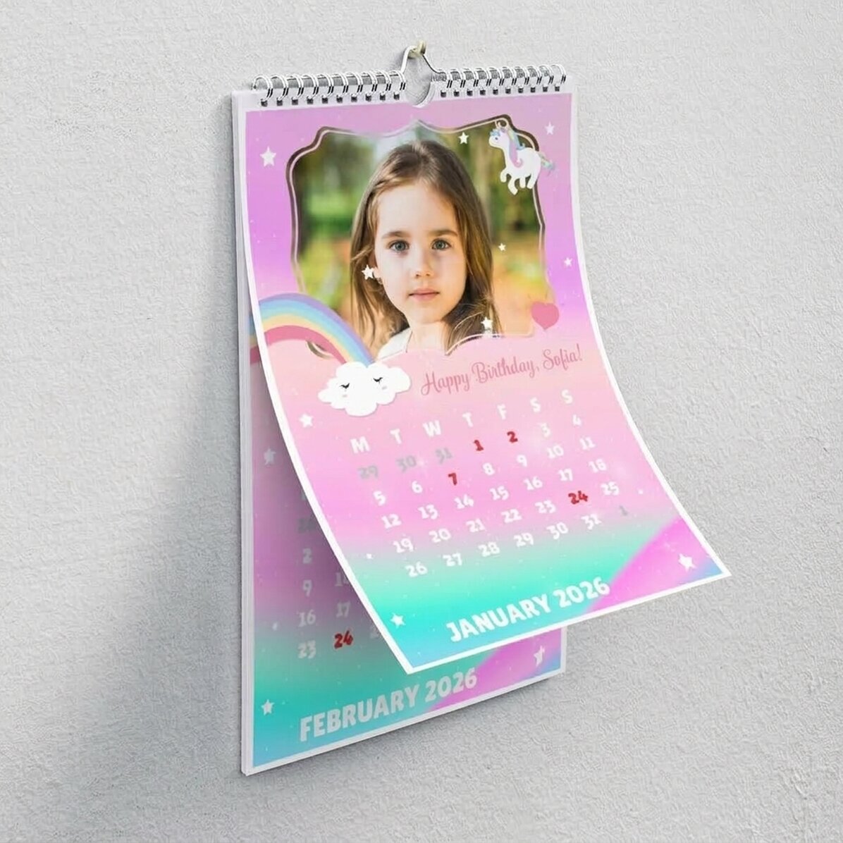 Calendario personalizado para niños con fotos y texto - Unicornio
