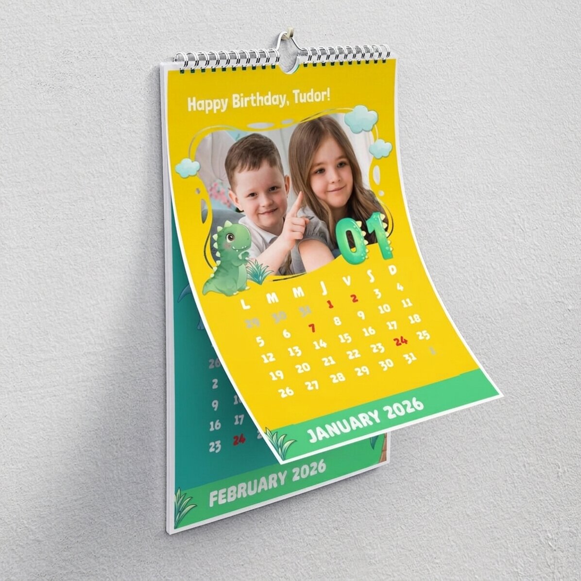 Calendario personalizado para niños con fotos y texto - Dino