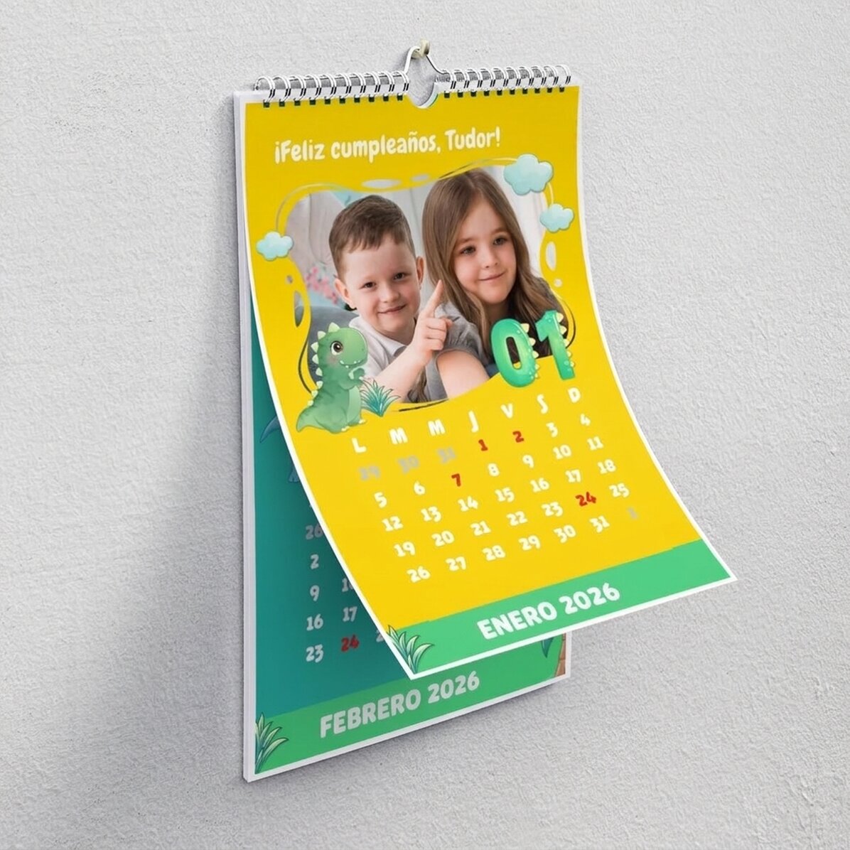 Calendario personalizado para niños con fotos y texto - Dino