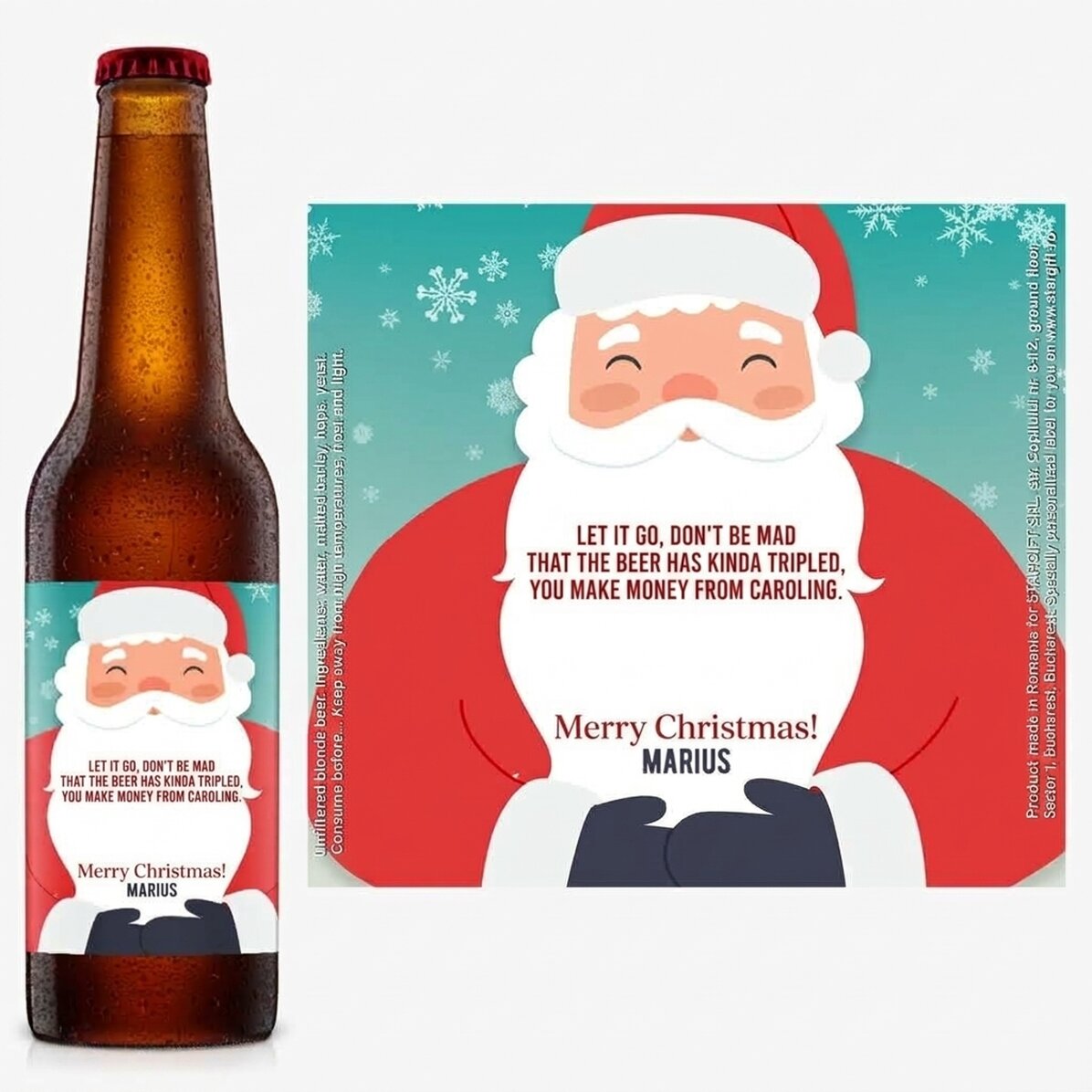 Cerveza personalizada con texto: Papá Noel