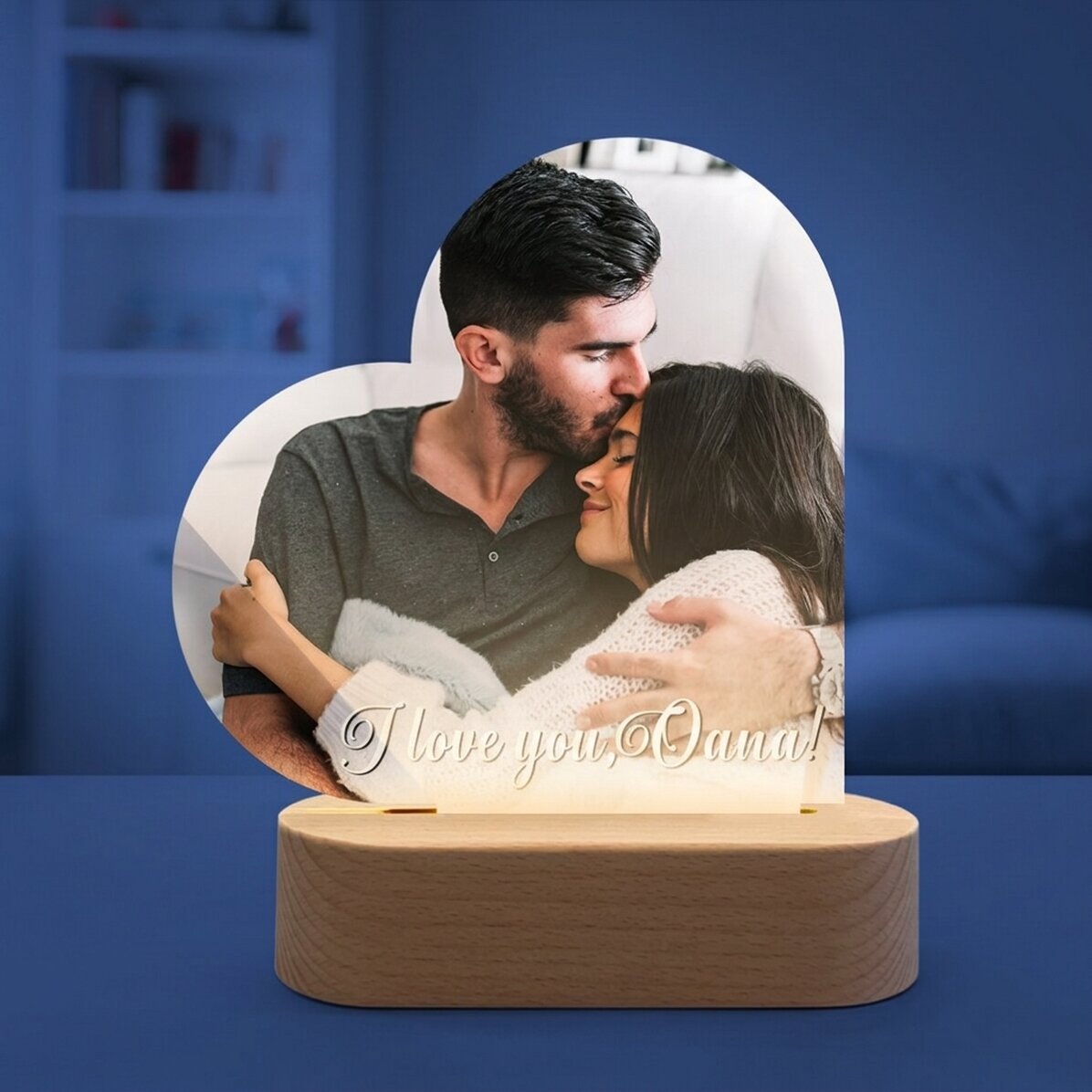 Lámpara LED de noche con forma de corazón personalizada con una foto y un mensaje