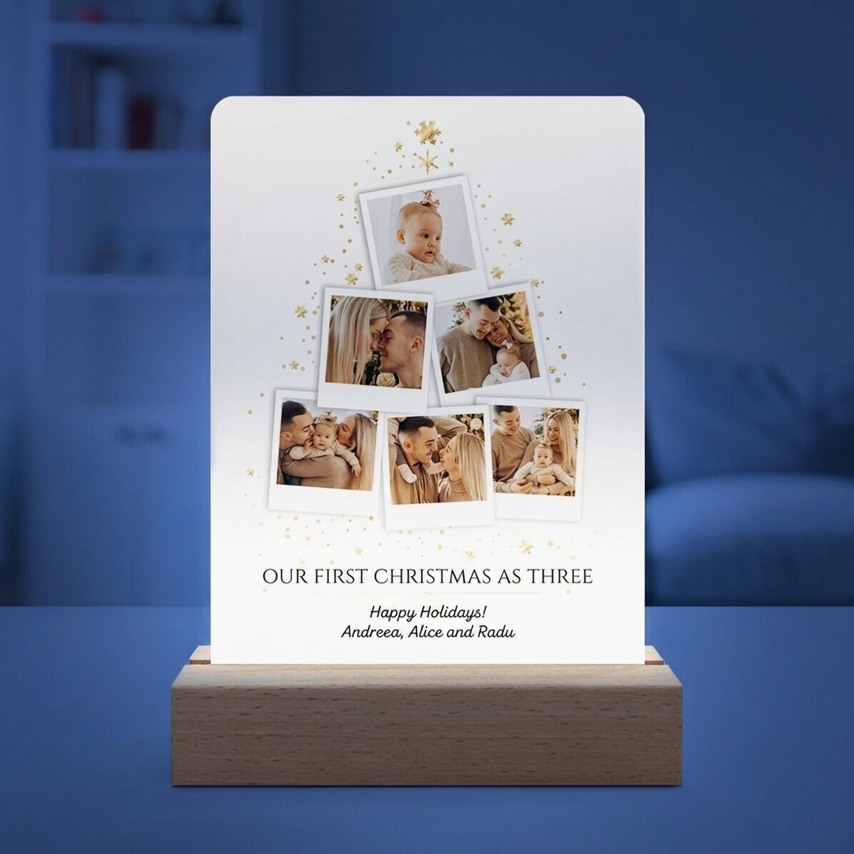 Lámpara LED de noche personalizada con 6 fotos y un mensaje - Árbol de Navidad