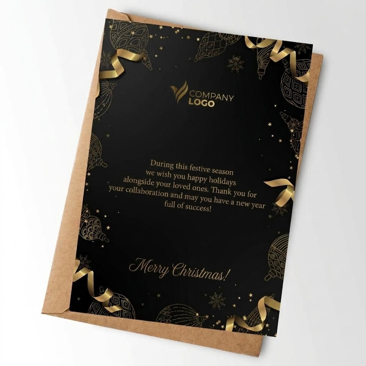 Tarjeta personalizada con logotipo y texto - Golden Christmas