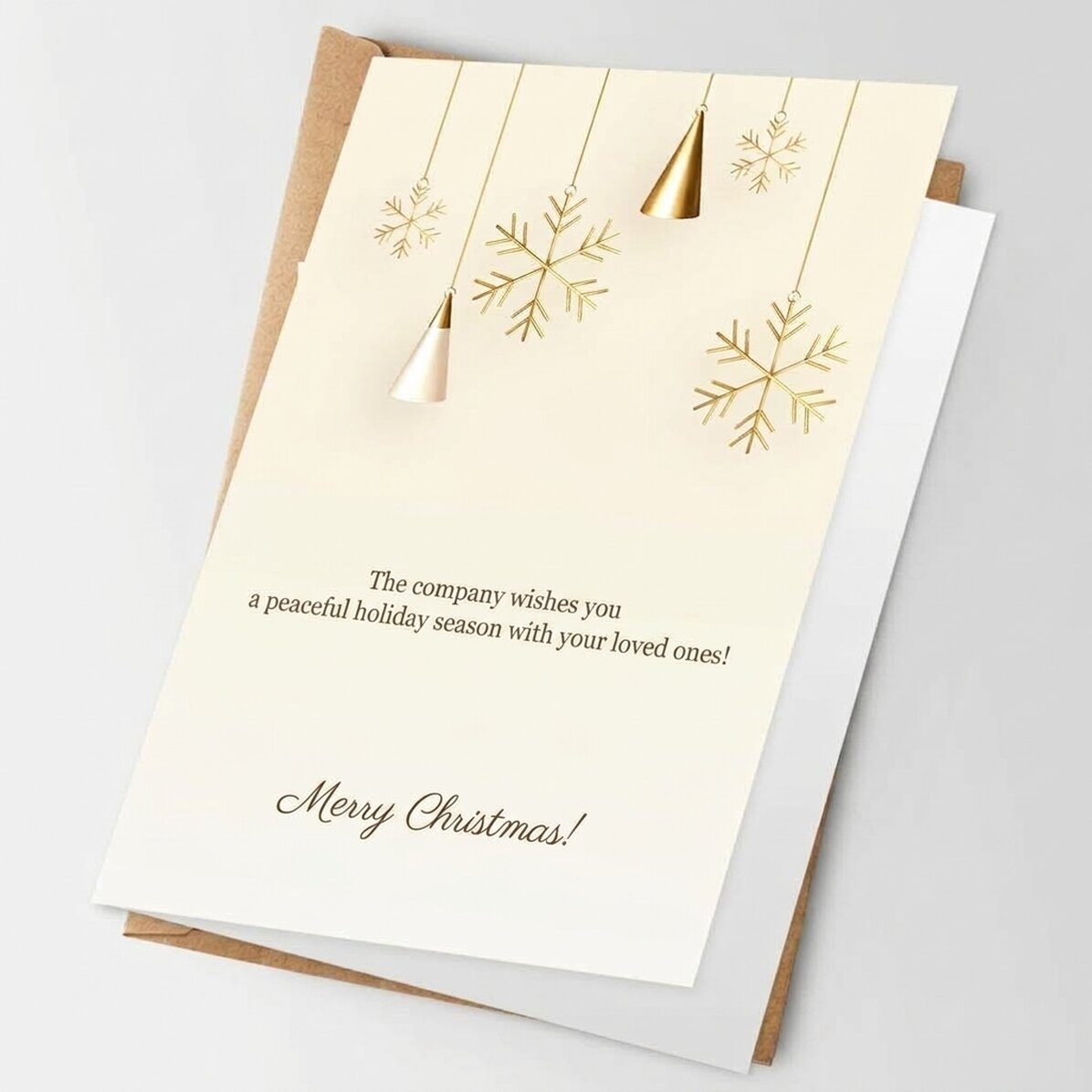 Tarjeta de felicitación personalizada, anverso y reverso, con texto y logotipo - Adornos