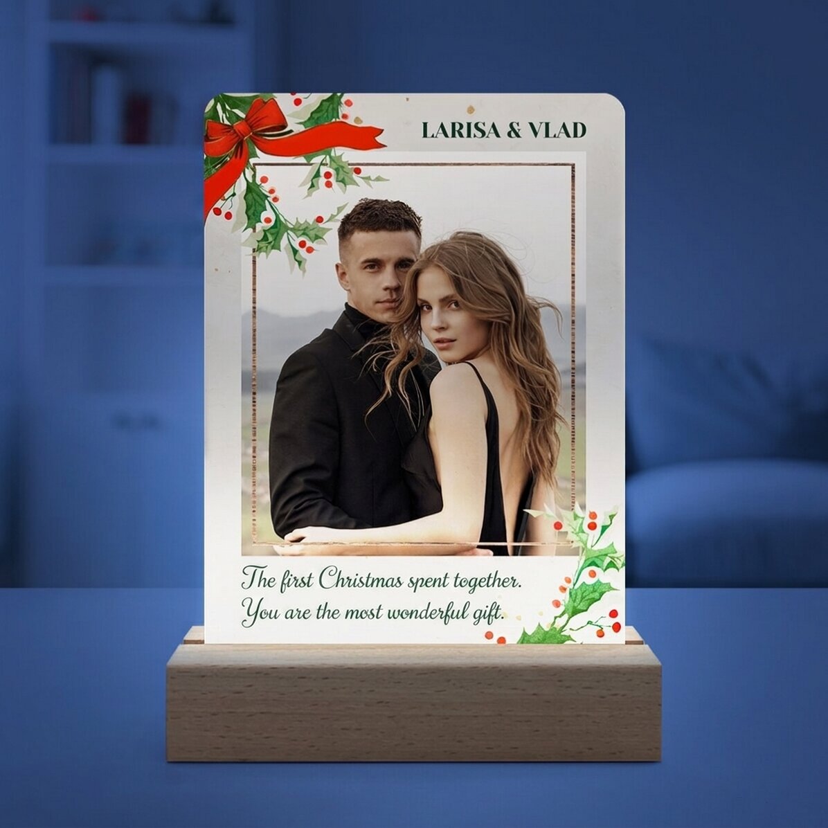 Lámpara LED de noche personalizada con una foto y un mensaje - Navidad