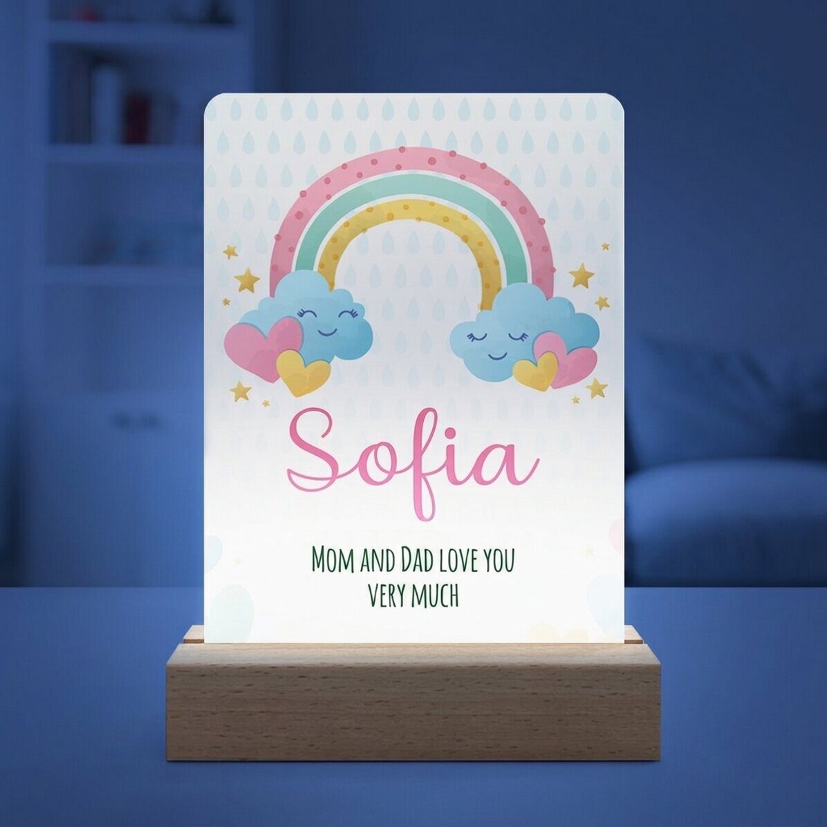 Lámpara LED de noche personalizada con nombre y mensaje - Arcoíris