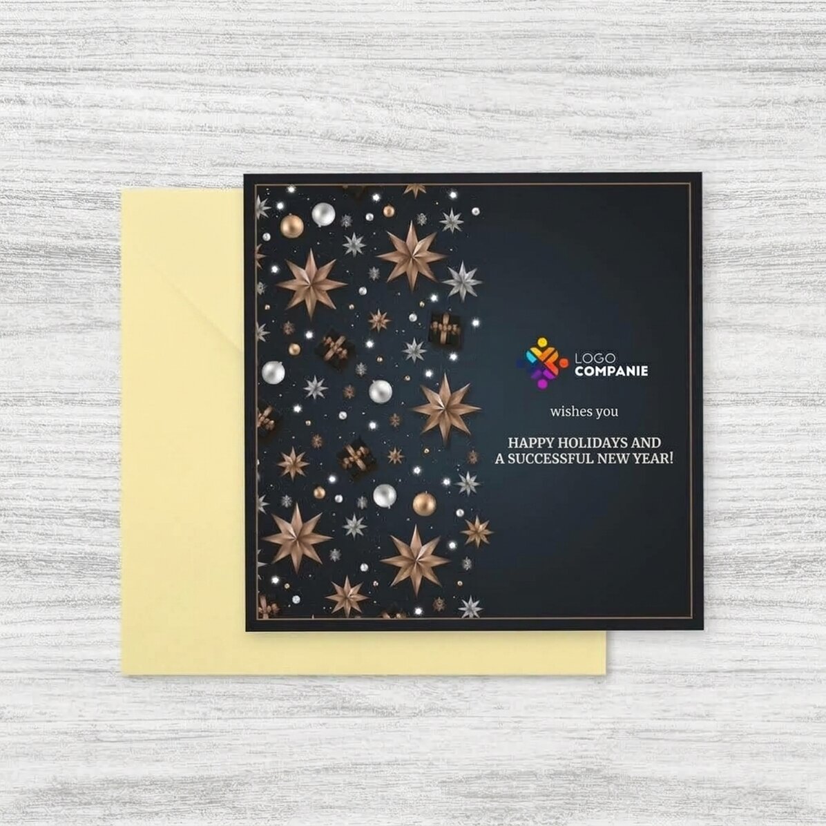 Tarjeta cuadrada personalizada con logotipo y mensaje - Adornos