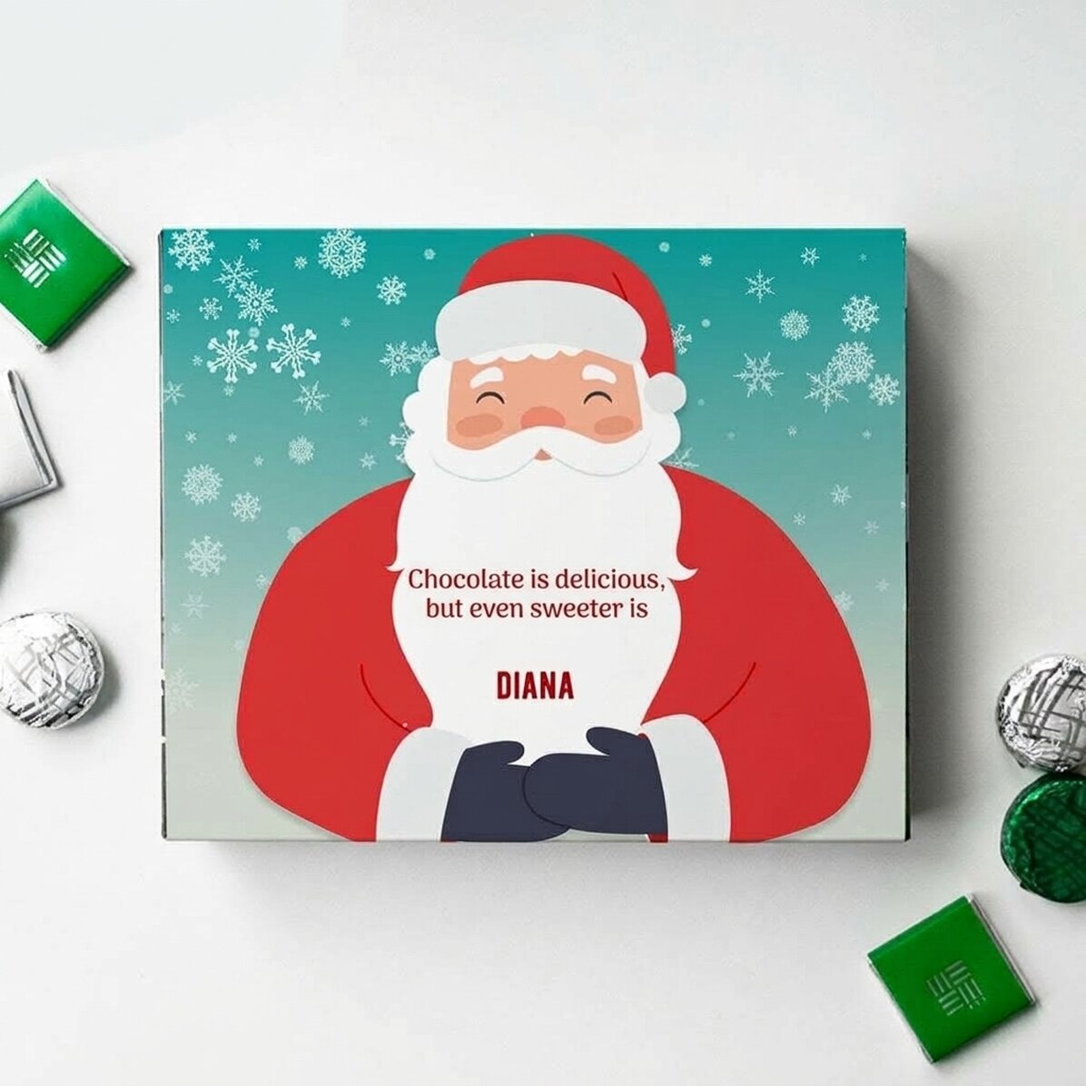 Caja de bombones personalizada con texto: Papá Noel