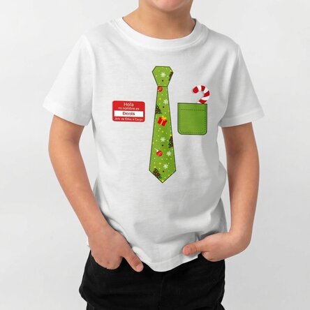 Camiseta de algodón para niños personalizada con texto - La corbata de Navidad