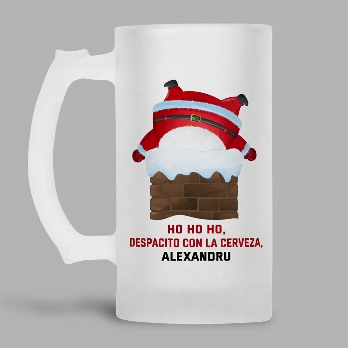 Jarra de cerveza personalizada con texto: «HO HO HO»