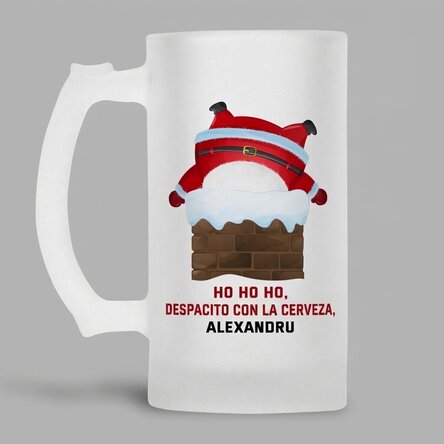 Jarra de cerveza personalizada con texto: «HO HO HO»