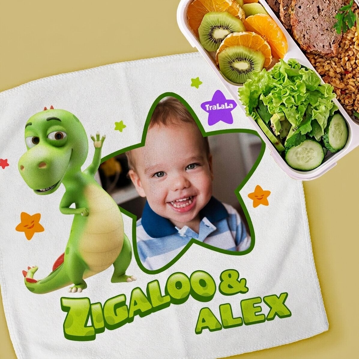 Toalla personalizada con nombre y foto: «Yo y Zigaloo»